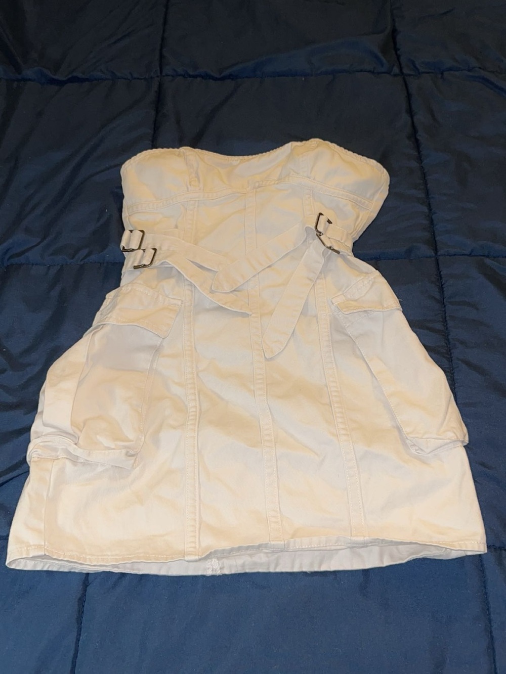 Forever 21 Cream Strapless Utility Dress with Buckle Details